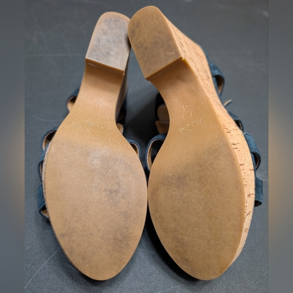 Coach Navy Blue Suede Kennedy Cork Wedge Heel Open Toe Ankle Strap Sandals 7.5B - Picture 7 of 11